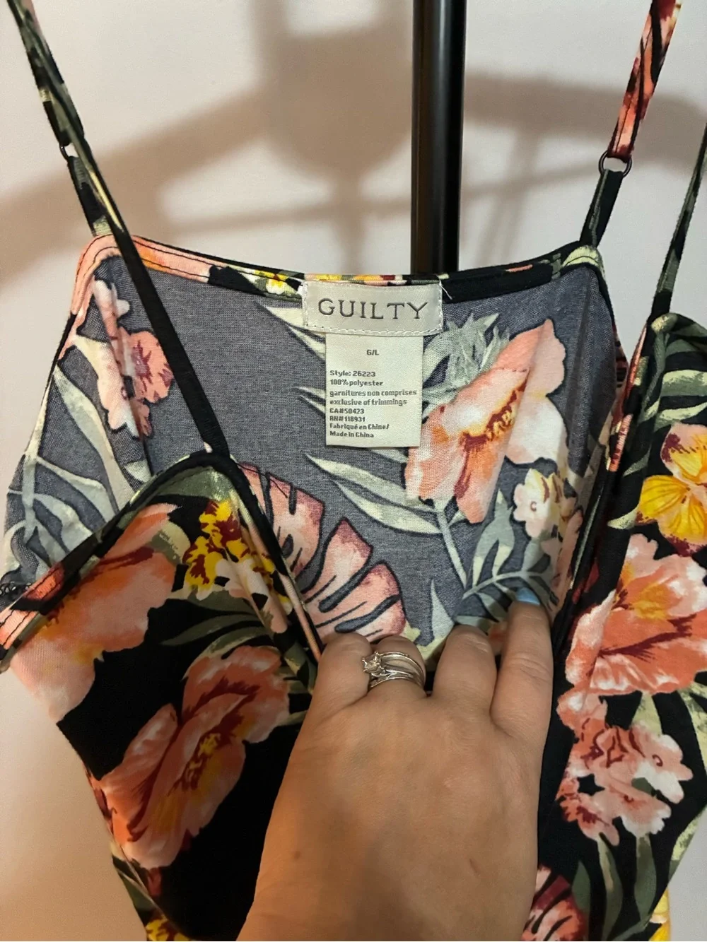 Floral Black Jumpsuit with Pink & Coral Blooms - Picture 6 of 6